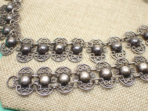 Orecchini Bracciale Collana Filigrana Mezza Cupola Vintage Argento 980 Taxco Messico 98,1g - Foto 8 di 24