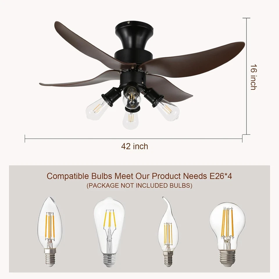 Retro Ceiling Fans with Lights and Remote, 42 Inch Ceiling Fan with 6 Speed - Image 3 of 4