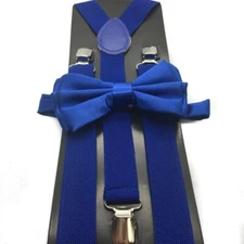 ROYAL BLUE Suspender and Bow Tie Set Tuxedo Wedding Formal Adult Suspenders