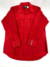 Wrangler Mens 17 - 34 Pearl Snap Long Sleeve Shirt Cowboy Long Tail Bright Red