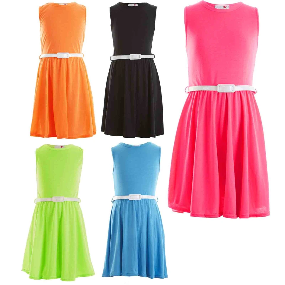 Girls Skater Dress Kids Neon Bright Holiday Party Dresses 7 8 9 10 11 12 13 Year