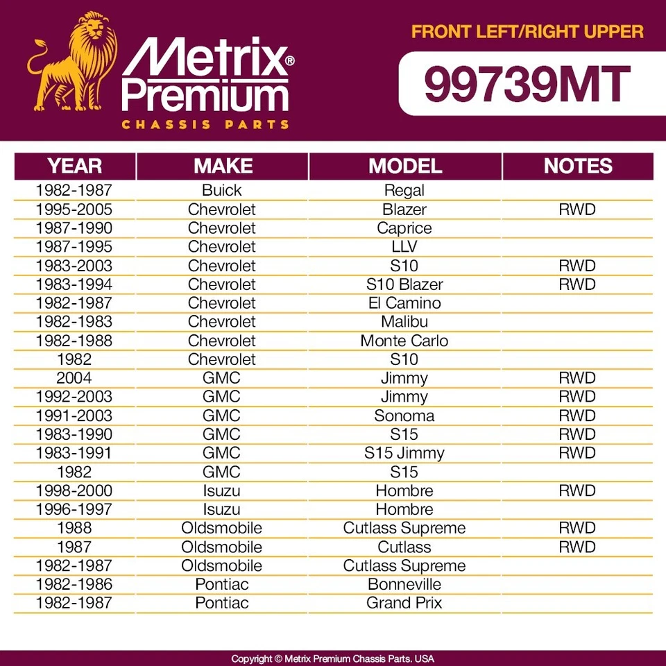 Juego de brazo de control superior delantero L&R para Regal Blazer El Camino Monte Carlo S10 Jimmy Foto 2 de 4