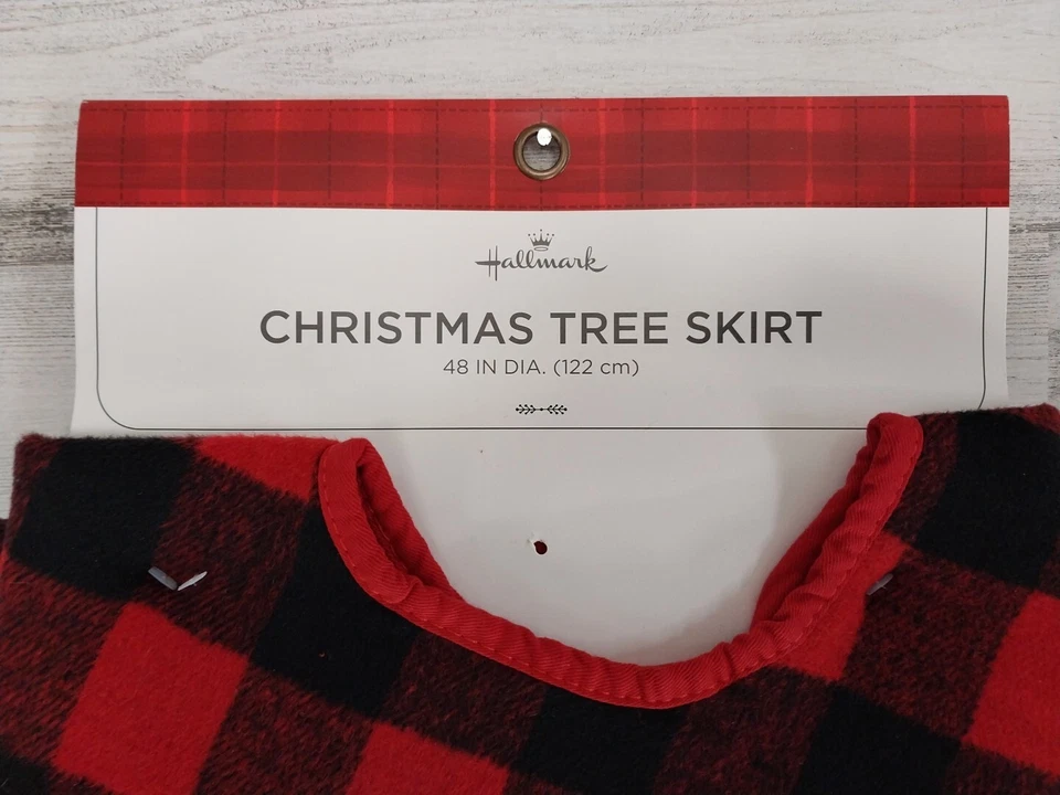 Hallmark Red Christmas Tree Skirt Plaid Silver Moose 48in DIA NEW - Image 2 of 4