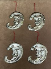 4 SILVER TONE CRESCENT SHAPED 5 TALL SANTA ORNAMENTS