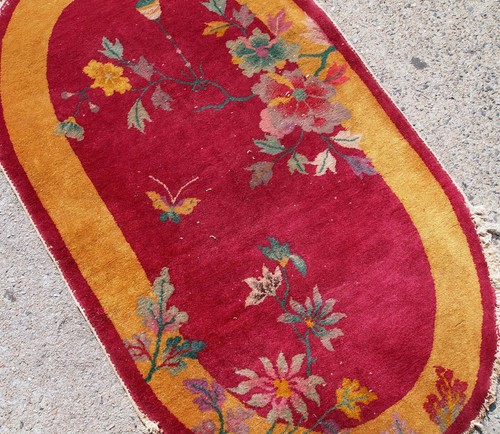 Handmade antique Art Deco Chinese rug 2.6' x 4.4' (79cm x 134cm) 1920s - 1E08 - Picture 8 of 10