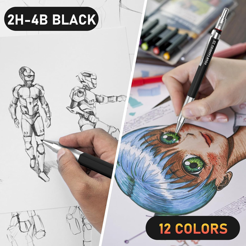 3PCS 2MM Mechanical Pencils with Case, Artist Lead Pencil Metal Lead Holder with - Picture 8 of 8