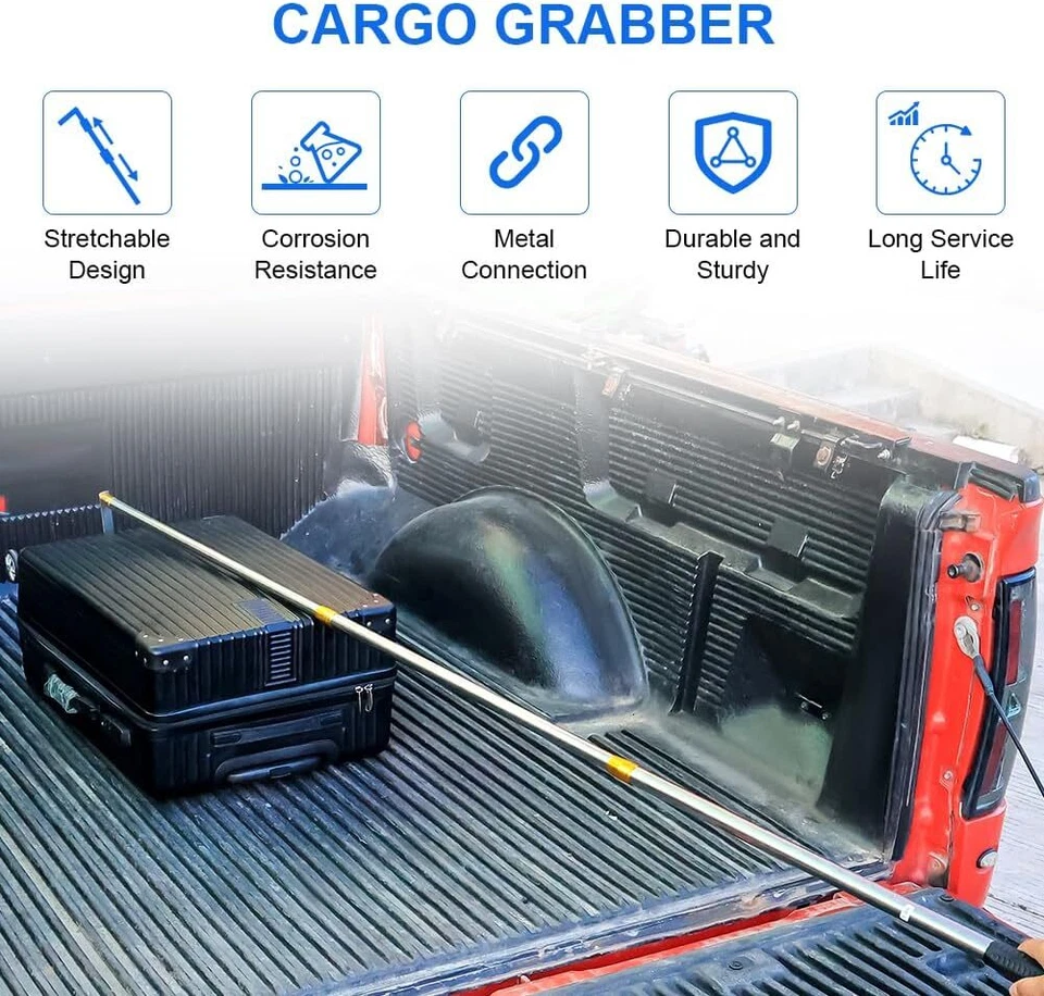 Recogedor de carga camioneta pickup recuperador de carga 6 pies herramienta de alcance agarrador con 2 ganchos Foto 2 de 4