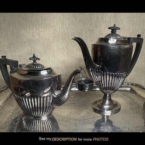 Antique 6pc Cheltenham England Silver Plate Tea Set with Tray Half Ribbed eBay