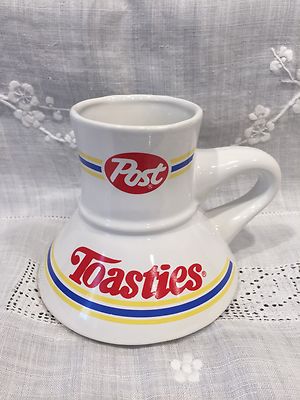 Kelloggs Post Toasties Vintage Ceramic Travel Coffee Mug No Spill Flat Bottom