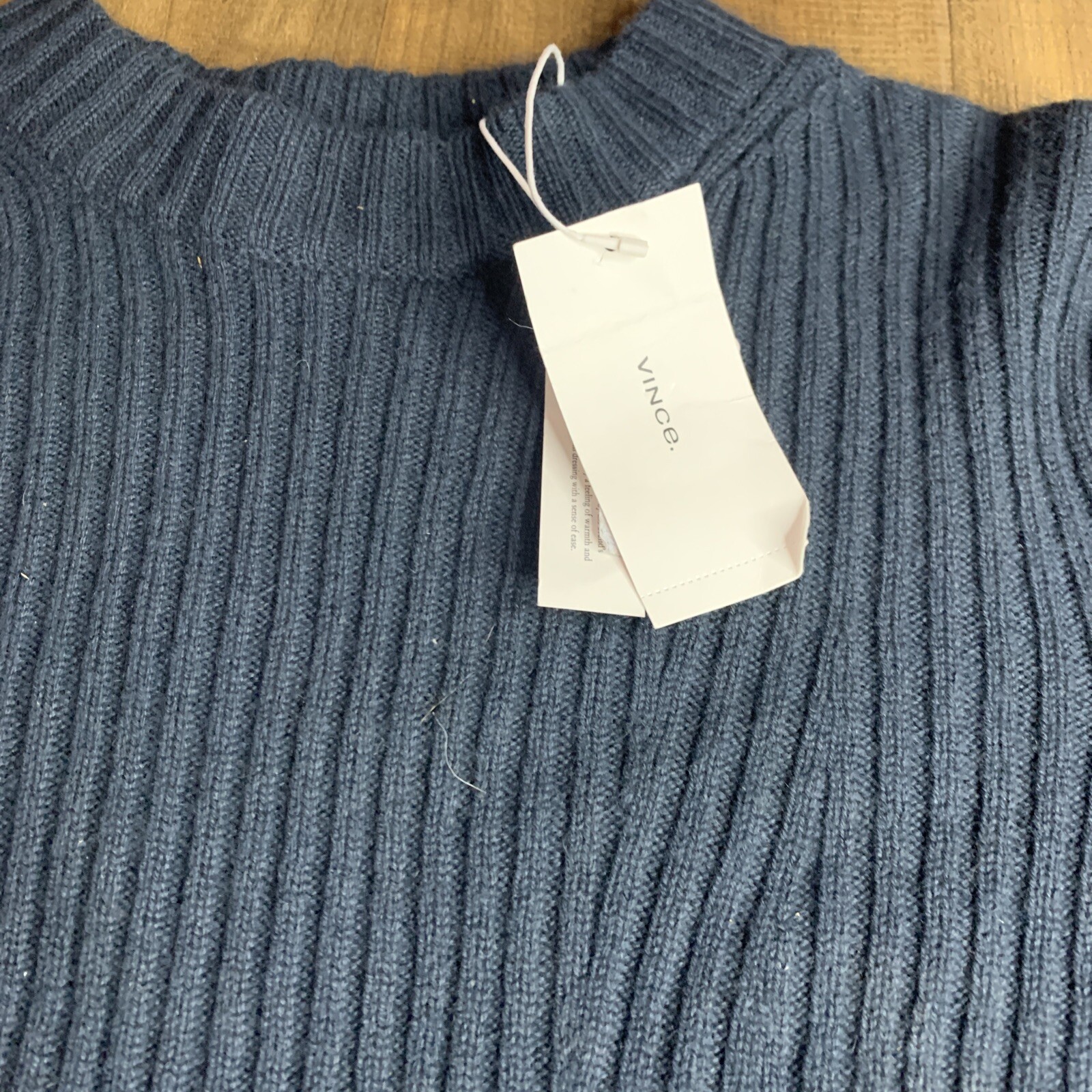 New Vince Plush Wool Cashmere Funnel Neck Sweater Navy Blue Womens Size Large image 2