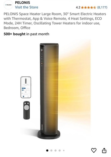 Space Heater Large Room, 30" Smart Electric Heaters with Thermostat, App & Vo...