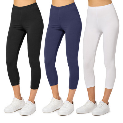 Merry Style Damen Capri Leggings Elastischer Bund 3/4 Kurz Hose XS-4XL Baumwolle