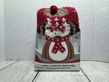 Reindeer Women's Supersoft Slipper Socks Cozy Fuzzy with Red Nose Gift Red