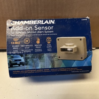 Chamberlain Wireless Motion Alert Add-on Sensor CWPIR 1/2 Mile Range Waterproof