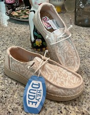 HEY DUDE Womens Sz 8 M WENDY ESPADRILLE RETRO PALM SLIP ON Pale Pink MSRP 70