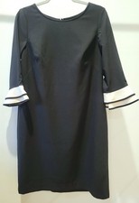 RUFFLE SLEEVE Talbots 3/4 Sleeve Black/Cream Boat Neck Zip Back Dress Size 10P
