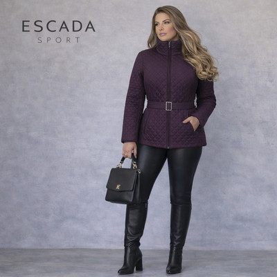 Escada Sport dunkellila gefütterte Damen-Steppjacke mit Gürtel Winter DE 42 UK 16
