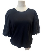 Veronica Beard Puff Sleeve Knit Top Black Size Medium