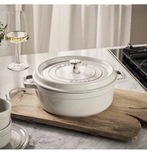 STAUB 26cm Shallow Cocotte White Truffle Cast Iron Casserole Dish 3.7L - New