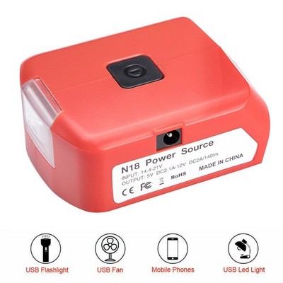 Batterieadapter Akkuadapter LED 2 USB Ladegerät Power Source für Milwaukee 18V