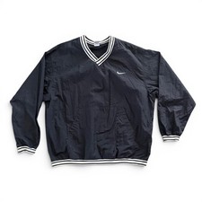 Vintage 90s Nike Pullover Windbreaker Nylon Jacket Black White V Neck Mens XXL