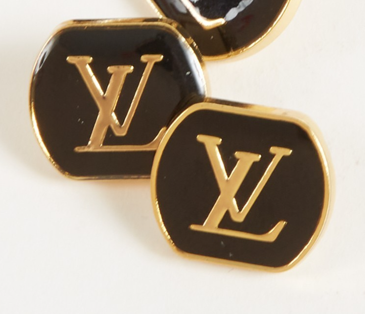 SAINT LAURENT Bottoni in metallo oro e nero con logo YSL 2pz 18mm x 16mm