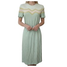 Tory Burch Kari Jersey Dress Size XS Stretchy Belted Green Chevron Geo Print