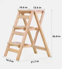 Step Stool, 3-Step folding, portable, made of the solid wood, four colors