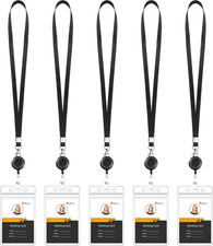 Teskyer 5 Pack Retractable Lanyards for ID Badges, Thick Clear Plastic ID Badge