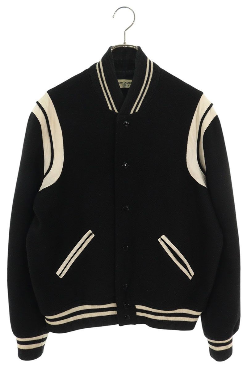 Giacca Saint Laurent Paris Teddy Stadium bordo pelle taglia 50 bianco e nero uso