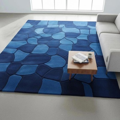 Hand Tufted Blue Abstract Rug Modern Geometric Accent Carpet for living room