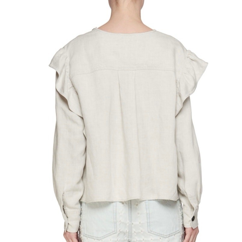 Etoile Isabel Marant Size 38 US M 6 Wally Chalk Top Blouse Ruffled Linen Blend