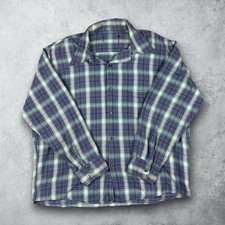 Vintage 50s 60s Shadow Plaid Cotton Loop Collar Flannel Shirt Size Large