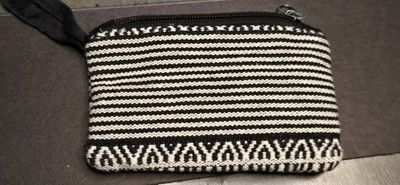 Handmade Black Cream Knit Coin Purse, Make-up Pouch 100% cotton Made In Nepal