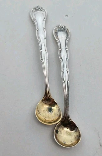 Lot of 2 Vintage Gorham Sterling Silver Salt Spoons Rondo Pattern Vermeil Bowl