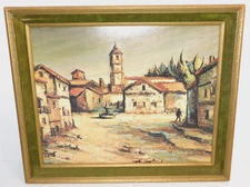 Vintage MCM Brutalist Abstract City Scape Village Textured print Signed 24 X 20"