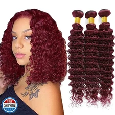 #99J Burgundy Human Hair Bundles Deep Wave Bundles 26 28 30 Inch 