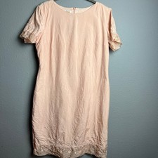 Talbots Silk Dress Size 16 Pink Floral Soft Romantic Embroidered Short SL Party