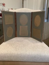 Vintage Tri-fold Portfolio 6 Photo Display Marbled Brown Leather Look Album