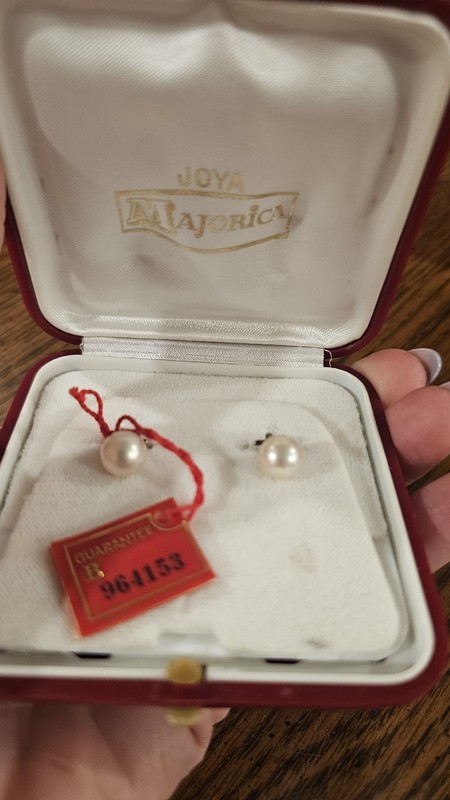 Vintage 925 Majorica Simulated Cream Pearl Earrings Clips Original Box