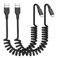 2 Pack Coiled USB A to C Car Charger Cable