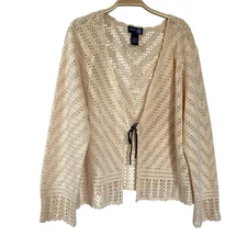 Venezia Jeans Clothing Co. Crochet Open Knit Sweater Women 18/20 Champagne