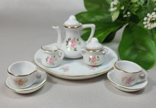 Vintage Childs Porcelain Miniature Tea Set Pink Flowers 10 Piece Set