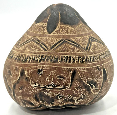 VTG Peruvian Hand Carved Etched Gourd Mate Burilado Storyteller Folk Art 3.5''