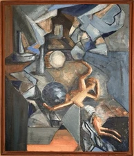 Unknown Signed Mid-century Cubist Painting, G. Warrington