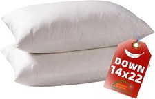 14x22 Down Feather Pillow Inserts Set of 2, 100 Organic Cotton Bedding Throw
