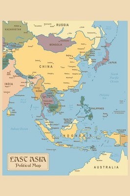 Vintage Map of East Asia Travel World Map with Cities in Detail Map Posters for