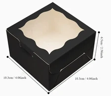 50 Pack Black Paper Pastry Boxes w/Window - 4x4x2.5" Mini Foldable Bakery Boxes