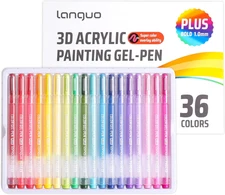 Acrylic Gel Pens for Coloring, 36 Colors Set 3D Acrylic Paint Pens with 1Mm Bull