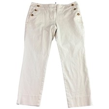 LOFT Womens 12 Straight Capri Pants Cropped Nautical Button Detail Khaki